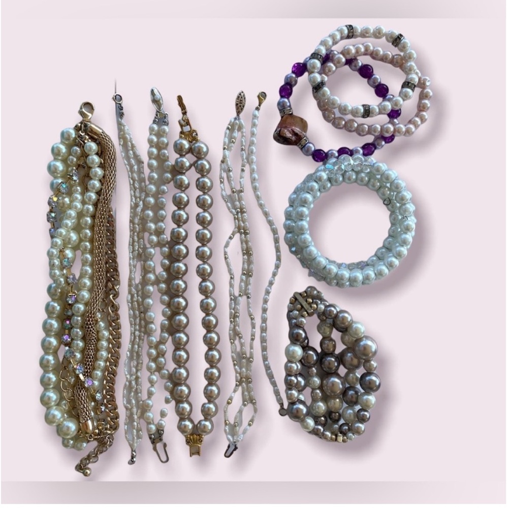 Vintage Pearl Bracelet Lot Colourful Mixed Jewelry